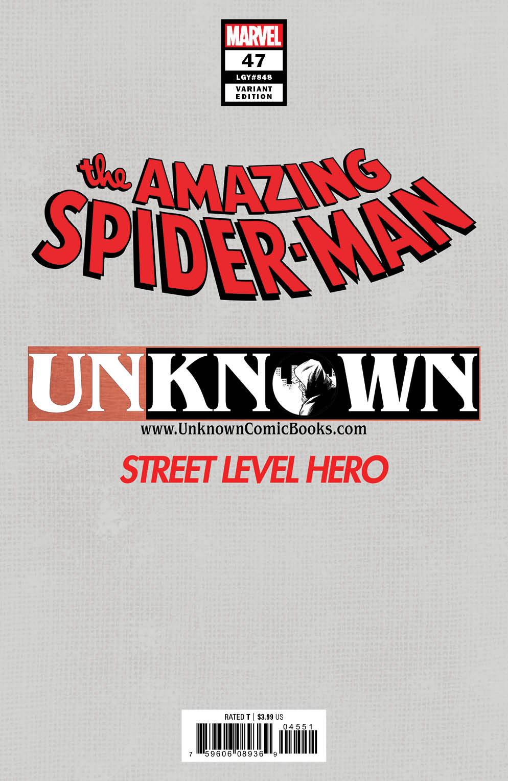 AMAZING SPIDER - MAN 47 UNKNOWN COMICS GABRIELE DELLOTTO EXCLUSIVE VIRGIN VAR (08/26/2020) - East Coast Comics