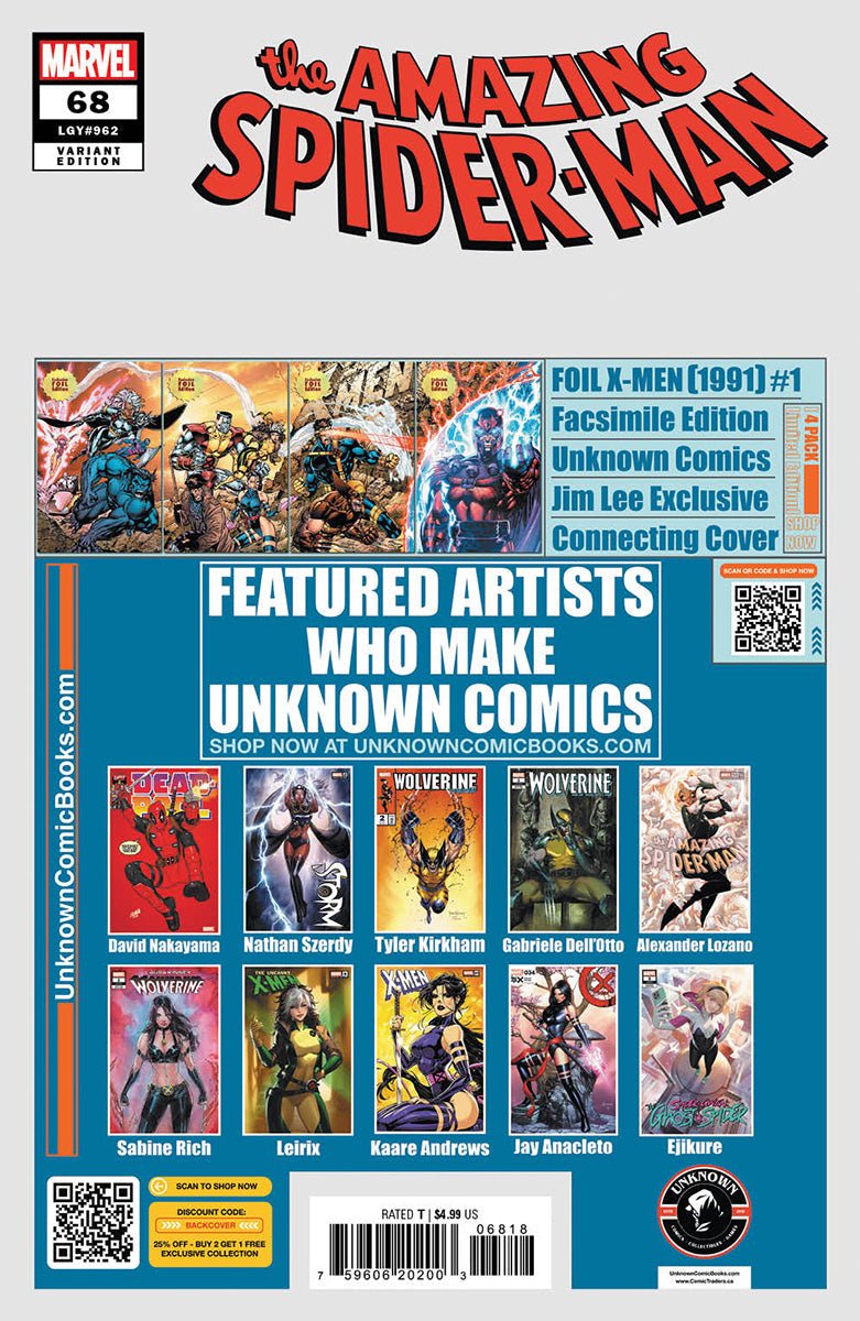 Amazing Spider - Man 68 Unknown Comics Exclusive Mateus Manhanini Virgin Var (02/26/2025) - East Coast Comics