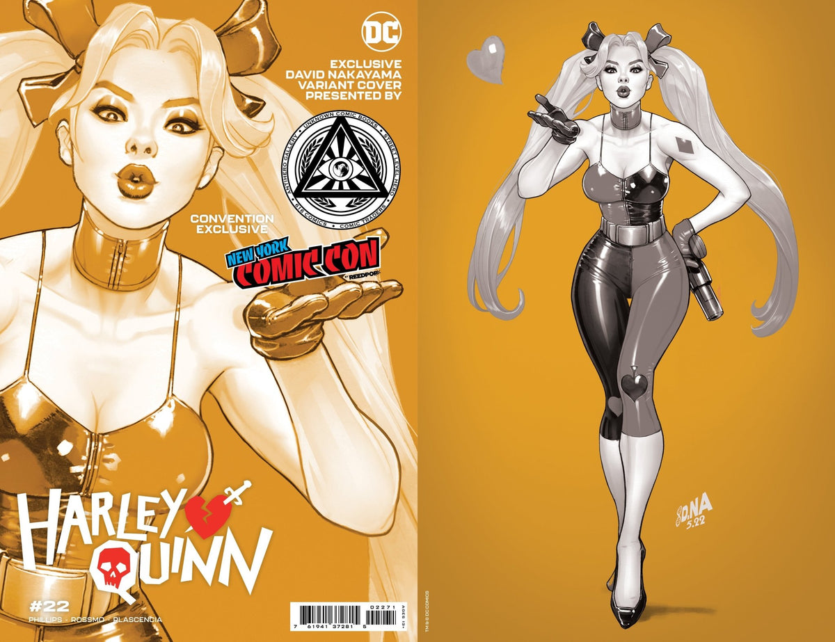 [FOIL] HARLEY QUINN 22 UNKNOWN COMICS DAVID NAKAYAMA GOLD FOIL VIRIGN NYCC 2022 B&W COLOR BLEED VAR (09/28/2022) - East Coast Comics