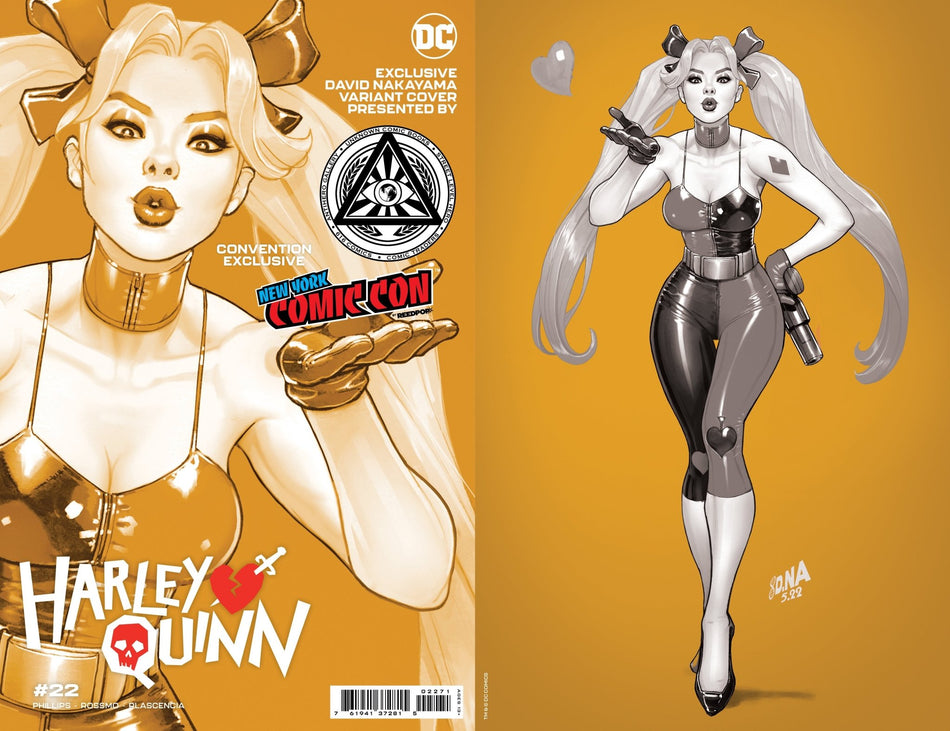[FOIL] HARLEY QUINN 22 UNKNOWN COMICS DAVID NAKAYAMA GOLD FOIL VIRIGN NYCC 2022 B&W COLOR BLEED VAR (09/28/2022) - East Coast Comics