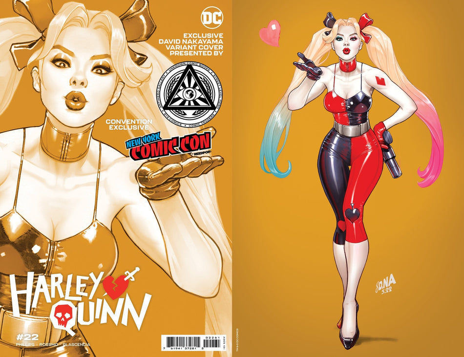 [FOIL] HARLEY QUINN 22 UNKNOWN COMICS DAVID NAKAYAMA GOLD FOIL VIRIGN NYCC 2022 COLOR BLEED VAR (09/28/2022) - East Coast Comics