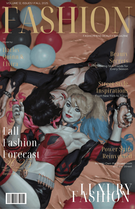 Harley Quinn X Elvira 1 - ECC Exclusive PXVX Fashion Magazine Variant (10/01/25) - East Coast Comics