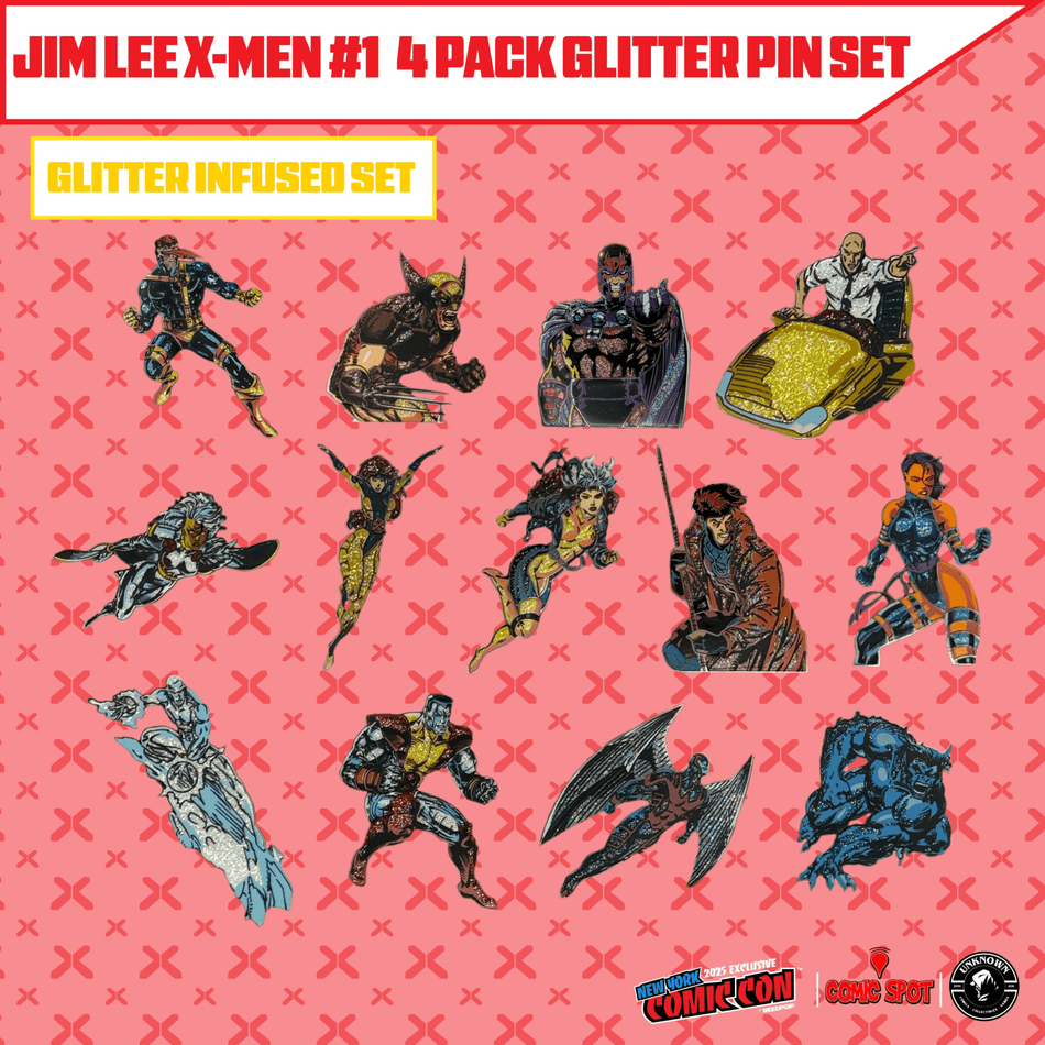 Jim Lee X - Men 1 4 Pack Exclusive Enamel GLITTER ✨ NYCC EXCLUSIVE Pin Set Only 250 Made (10/22/2025) - East Coast Comics