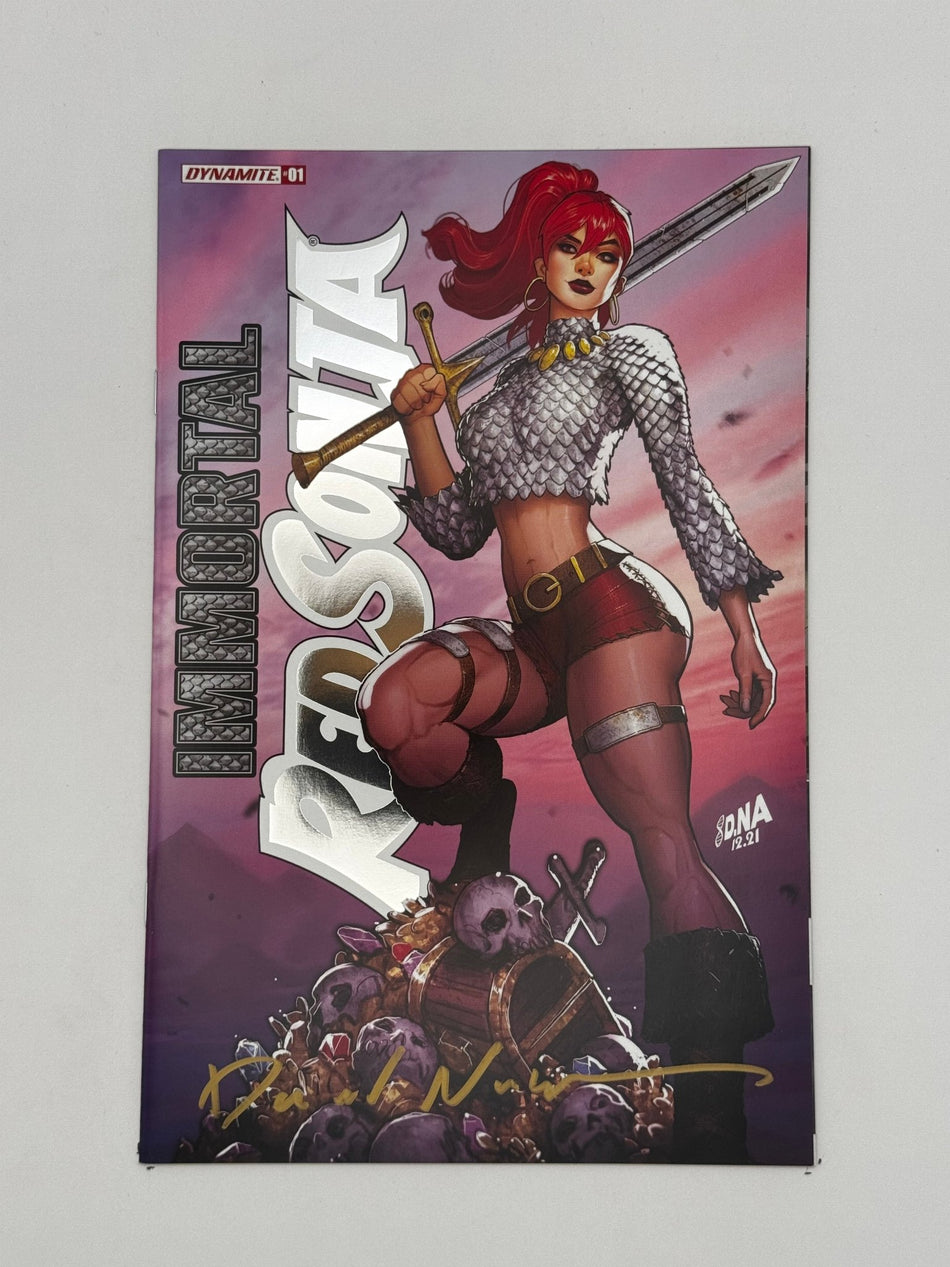 [SIGNED by David Nakayama] IMMORTAL RED SONJA 1 DAVID NAKAYAMA EXCLUSIVE FOIL STAMPED LOGO VAR (11/30/2022) - East Coast Comics