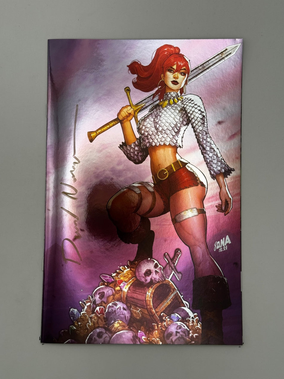 [SIGNED by David Nakayama] IMMORTAL RED SONJA 1 DAVID NAKAYAMA EXCLUSIVE FULL FOIL VIRGIN VAR (11/30/2022) - East Coast Comics