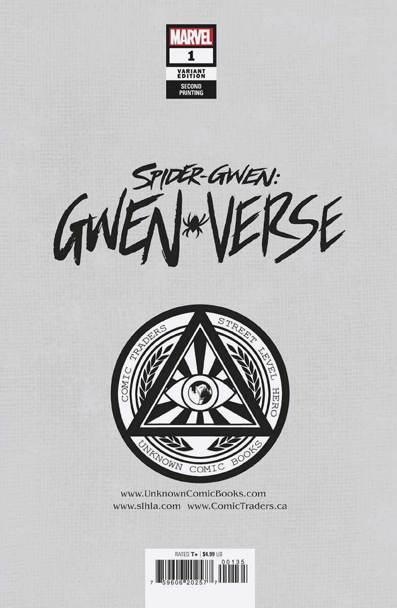 Spider - Gwen: Gwenverse 1 Unknown Comics Greg Land Exclusive Homage Virgin 2Nd Ptg Var (04/27/2022) (05/04/2022) - East Coast Comics