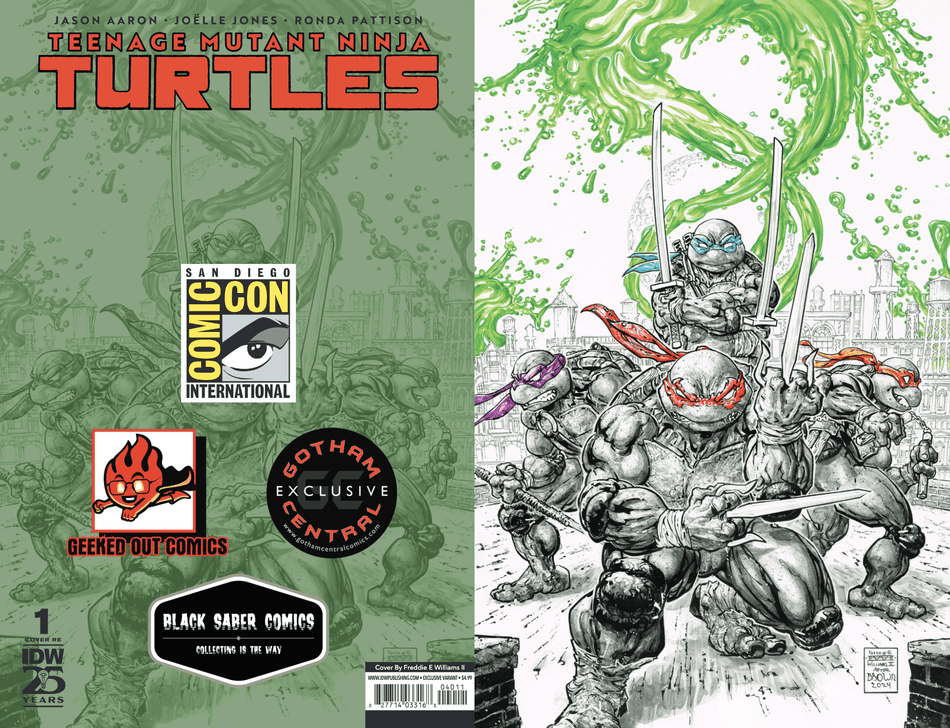 Teenage Mutant Ninja Turtles (2024) 1 Variant Freddie Williams ltd to 600 SDCC Black Saber Comics Exclusive - East Coast Comics