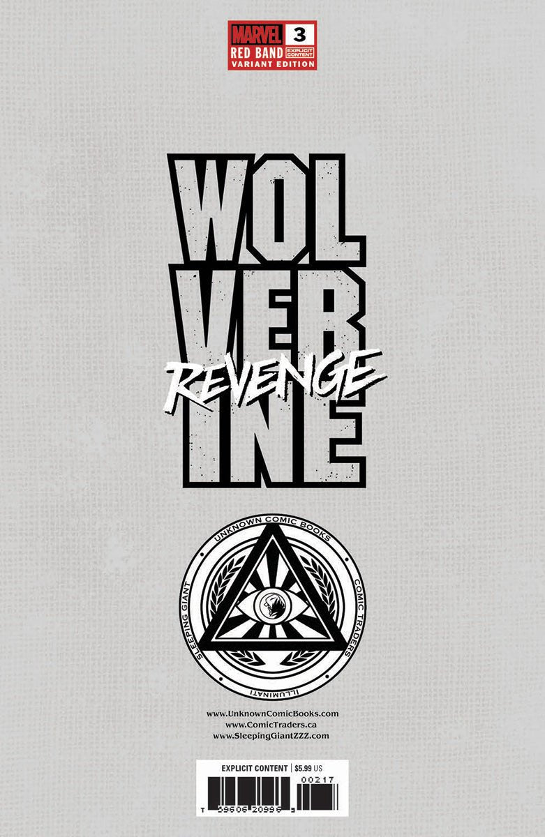 Wolverine Revenge 3 Red Band Unknown Comics Kaare Andrews Connecting Cover Exclusive Virgin Var [Polybagged] Explicit Content (10/30/2024) - East Coast Comics